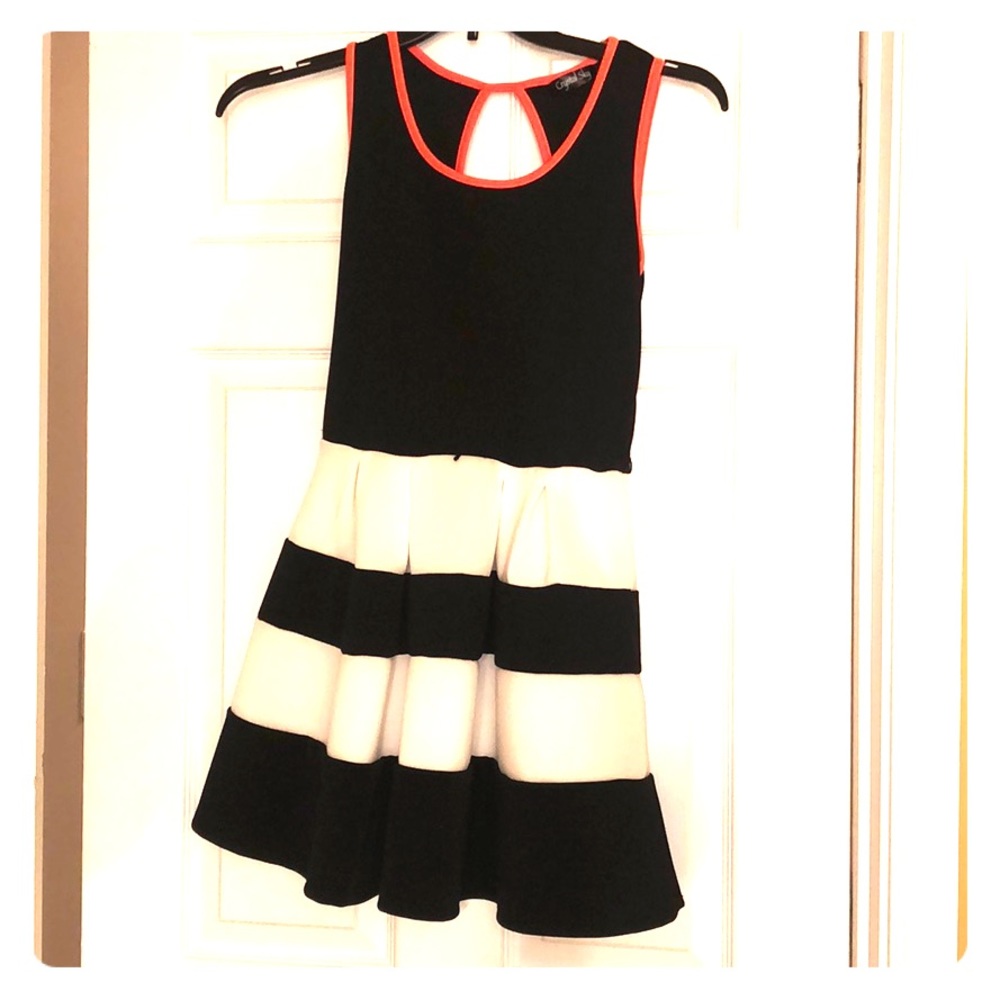 Black white and orange dress